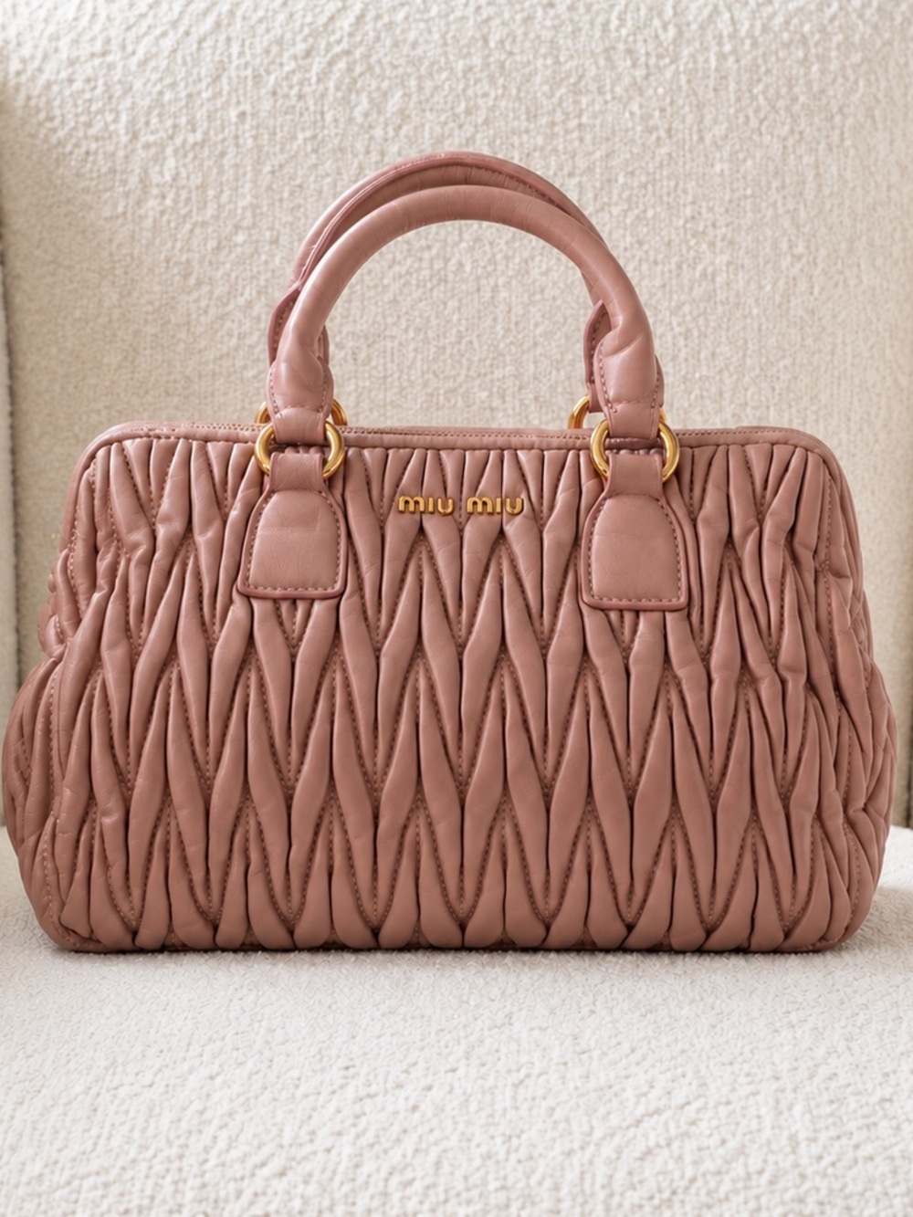 Miu Miu Matelassé Dusty Pink Nappa Leather Gold Hardware Satchel